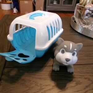 PLAY Husky Dog Cute Toy Pet in Animal Carrier - Pretend Play Toy Doggy Playset